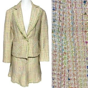 Vintage Worthington Rainbow Tweed Chiffon Scalloped Hem Whimsical Suit Skirt 10